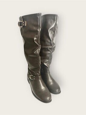 Xoxo Womens Minkler Knee High Boots Round Toe Block Heel Zip Dark Brown Size 9W